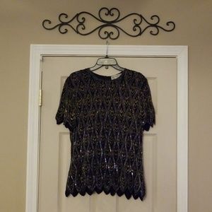 Papell Boutique sequin and beaded top